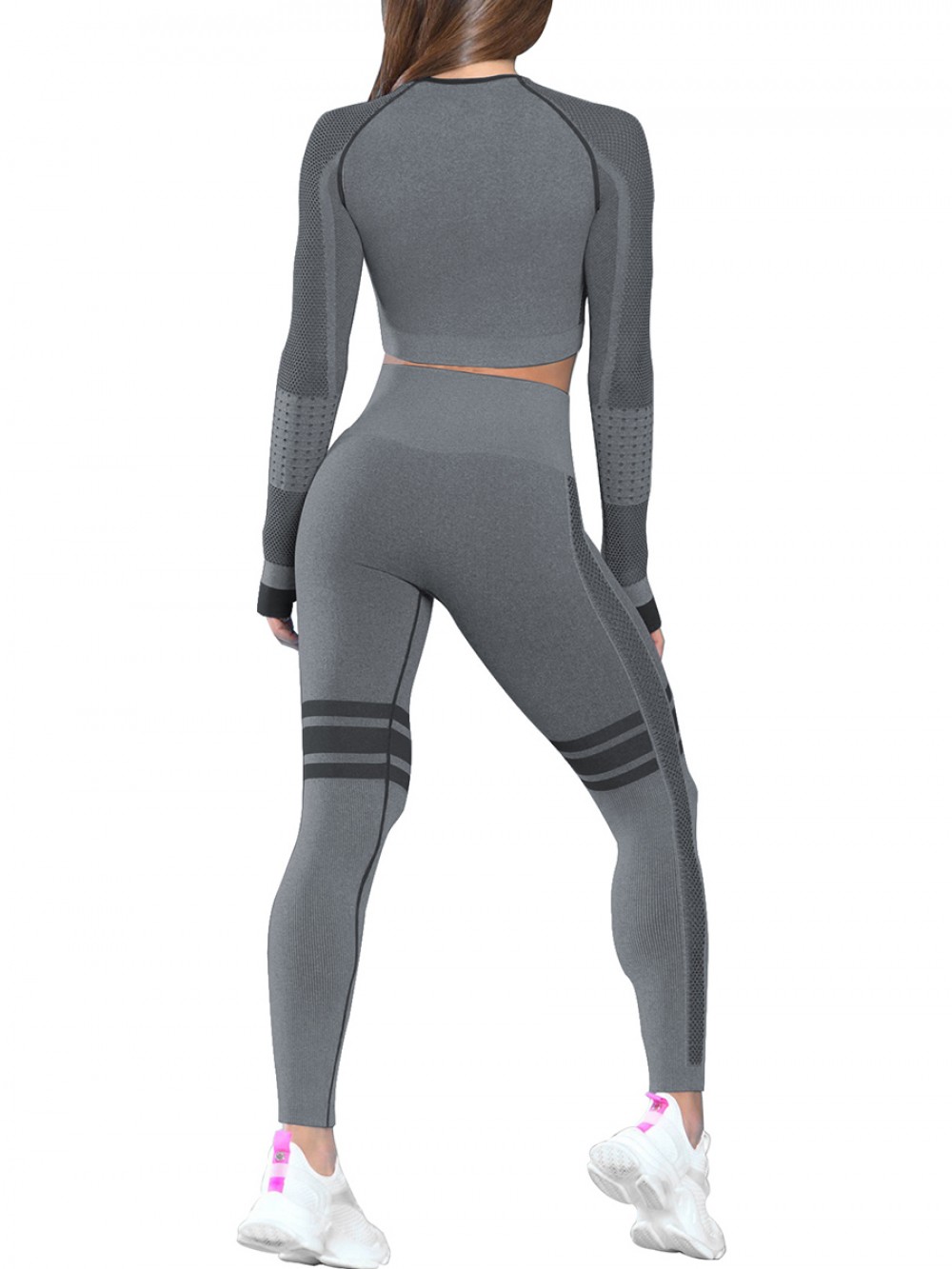 Large Bust Black Mesh Patchwork Sport Suit Fashionable Design